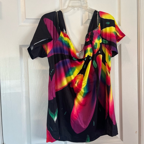 Women's Plus Size Magenta Colorblock Cold Shoulder Summer Trendy Blouse Top 20W - Picture 5 of 8